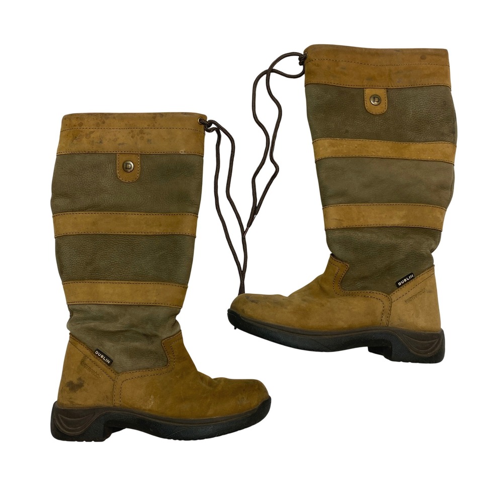 Dublin River Boots Womens 6.5 Brown Green Leather Waterproof Tall Riding Boots